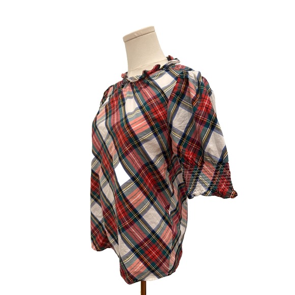 J. Crew Snowy Stewart Tartan Plaid Poplin Wm S Smocked Puff Sleeve Holiday Shirt - Picture 6 of 10